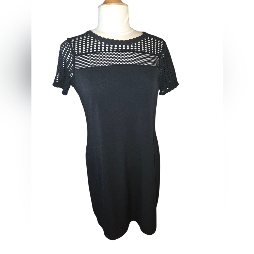 Michael Kors Elegant Black Knit Dress Cutouts On Shoulder And Sleeve Stretchy